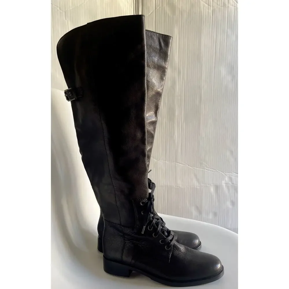 Pour La Victoire Cairo Boots Womens 6 Black Leather OTK Riding Lace Up NWOB